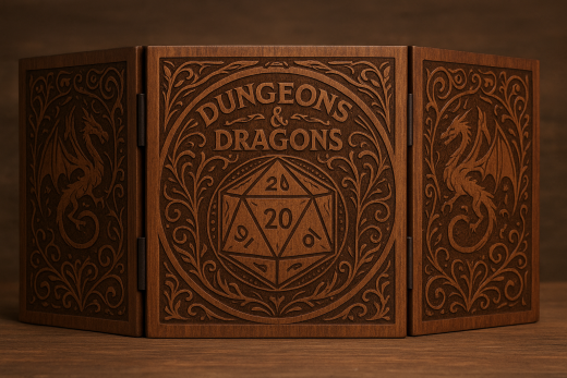 Game Master Screen aus Holz mit D&D Design