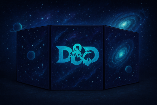 Game Master Screen mit astralem Design aus Holz