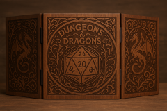Game Master Screen aus Holz mit D&D Design